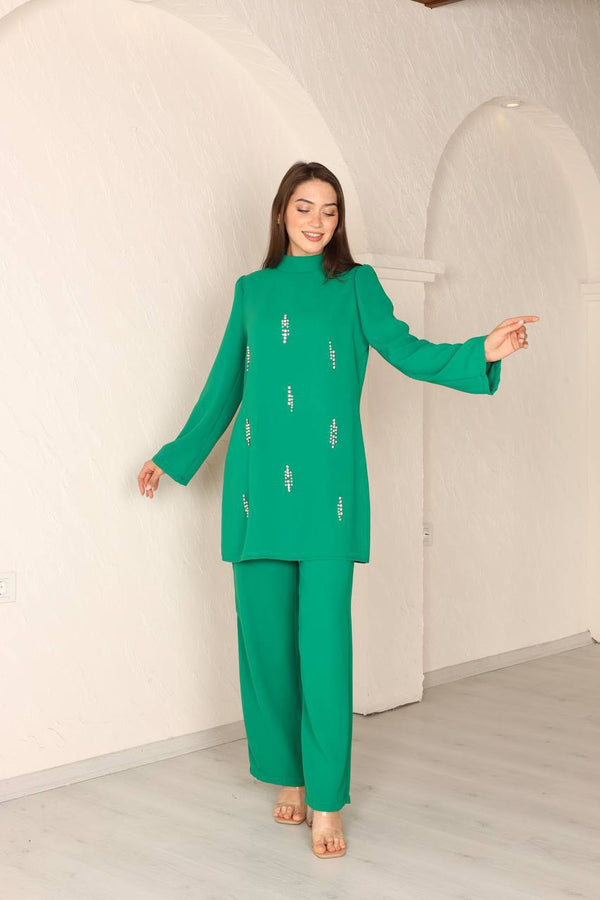 Modern Embellished Tunic and Trousers Set. 9917